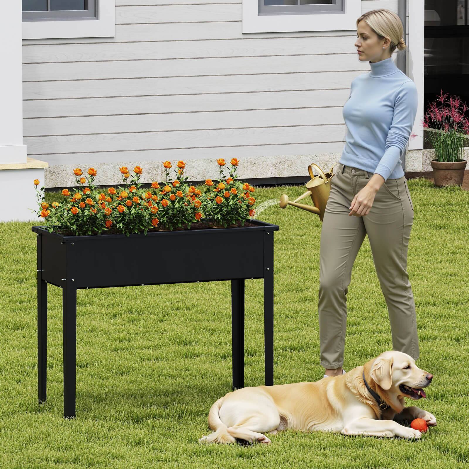 Alt View 3. Costway - Costway Raised Garden Bed Elevated Metal Planter Box with Legs Drainage Holes Gardening Box - Black.
