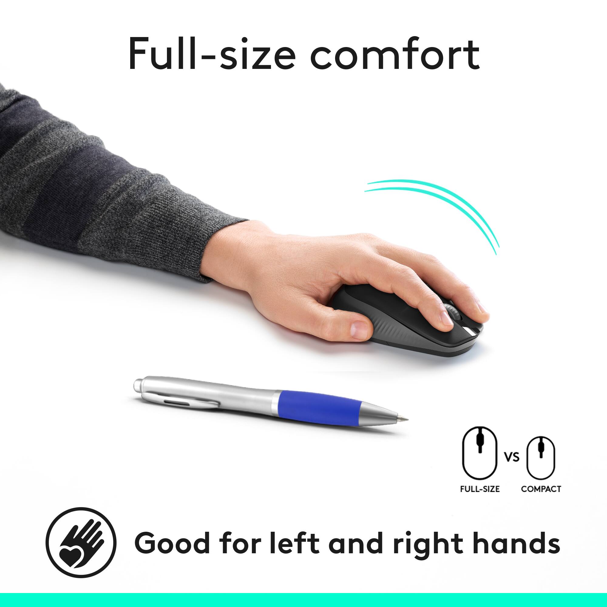 Full-size comfort vs Full-size compact: Good for left and right hands.