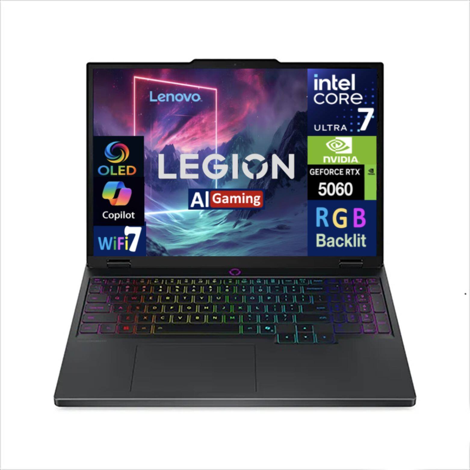 Intel Lenovo Core Ultra 7 NVIDIA OLED Legion GeForce RTX 5060 AI Gaming Copilot RGB WiFi 7 Backlit