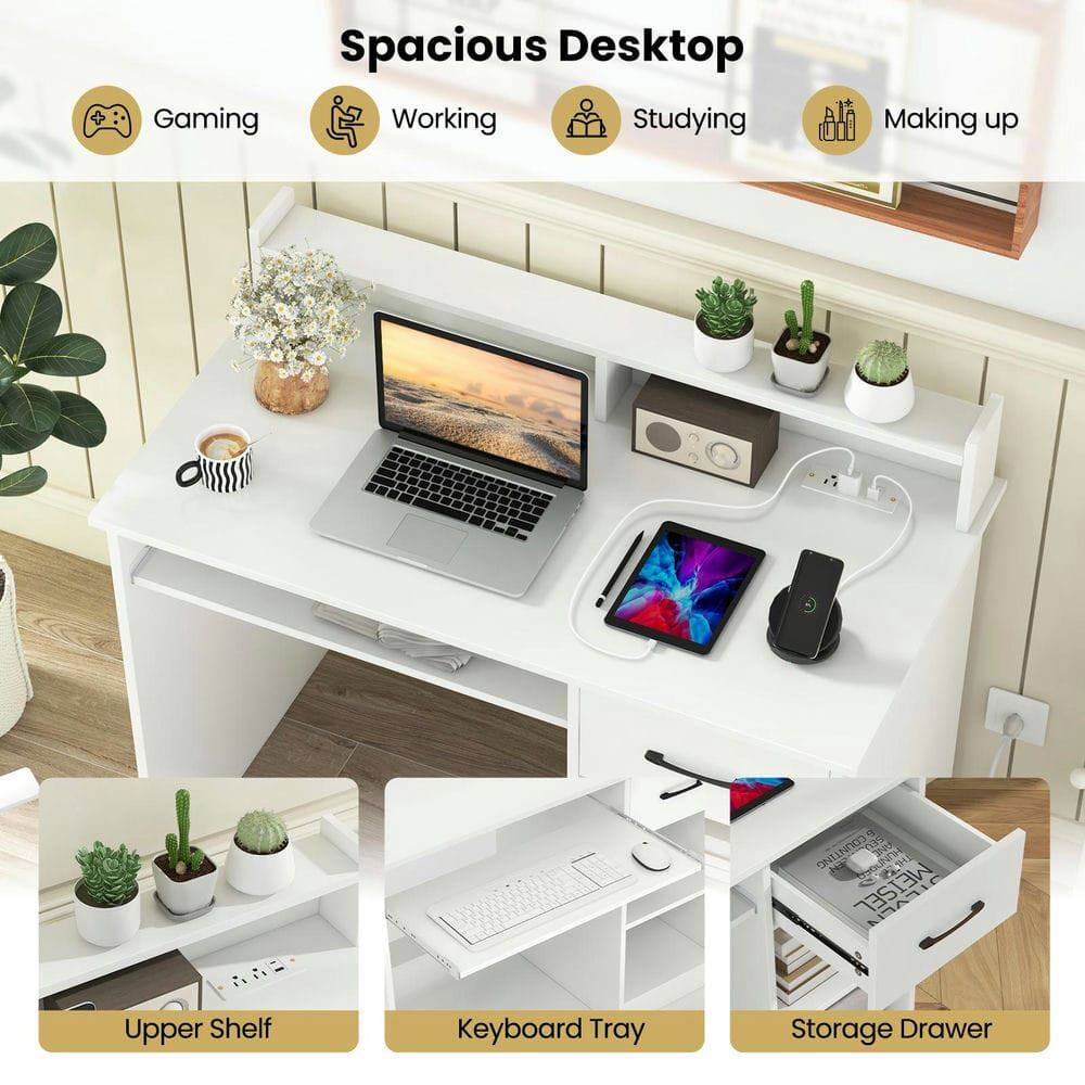 Spacious Desktop

Gaming  
Working  
Studying  
Making up  

Upper Shelf  
Keyboard Tray  
Storage Drawer