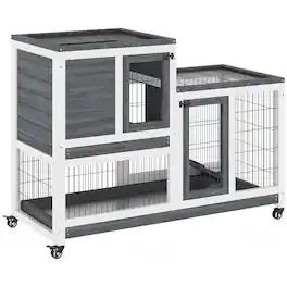 Pawhut - Rabbit Hutch Elevated Bunny Cage Indoor Small Animal Habitat with Enclosed Run with Wheels