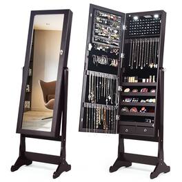 Ecooso - Lockable Mirrored Jewelry Cabinet, Freestanding with Full-Length Mirror and LED Lights