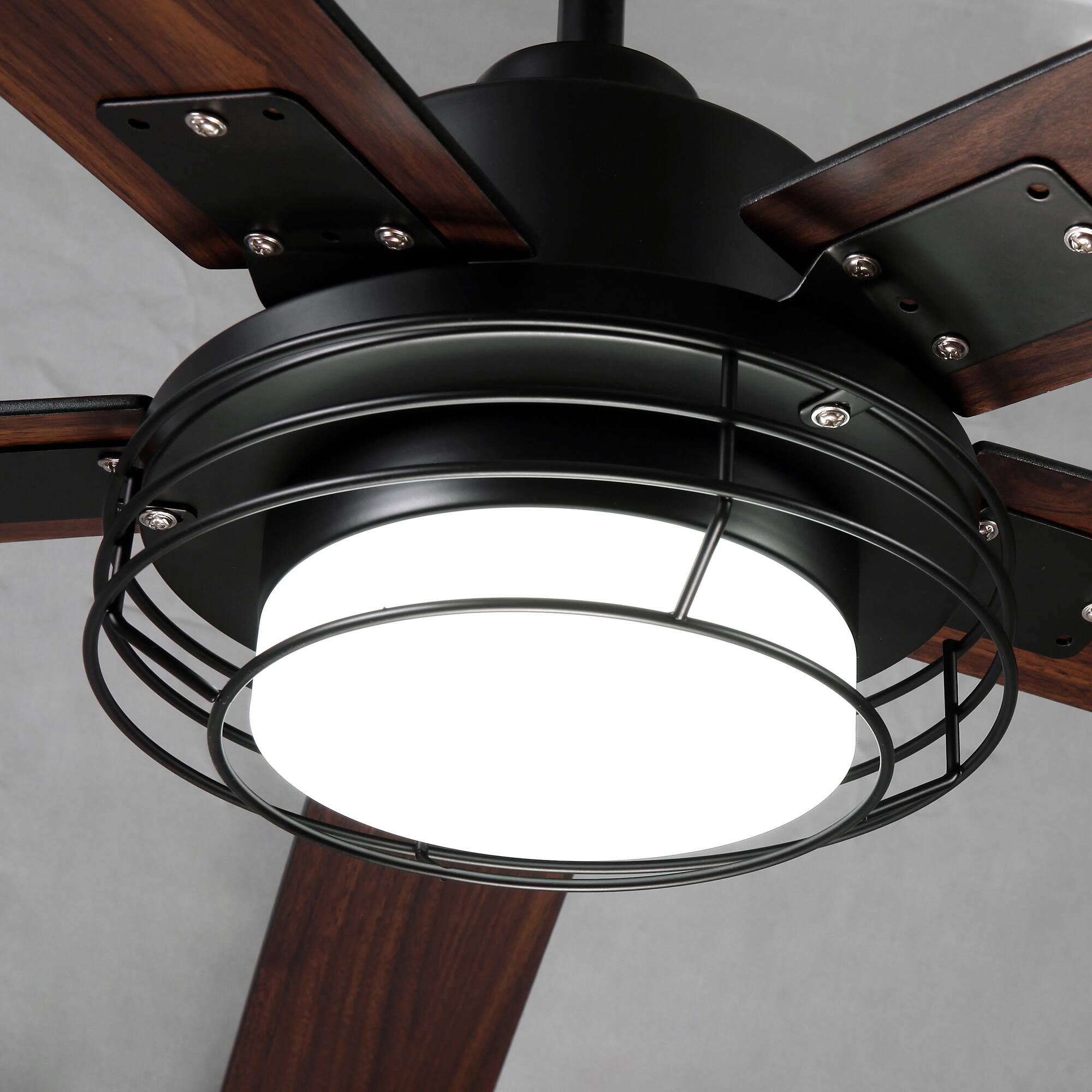 Alt View 6. Parrot Uncle - 52" Industrial Black Metal Caged Ceiling Fan with Light and Remote - Black.
