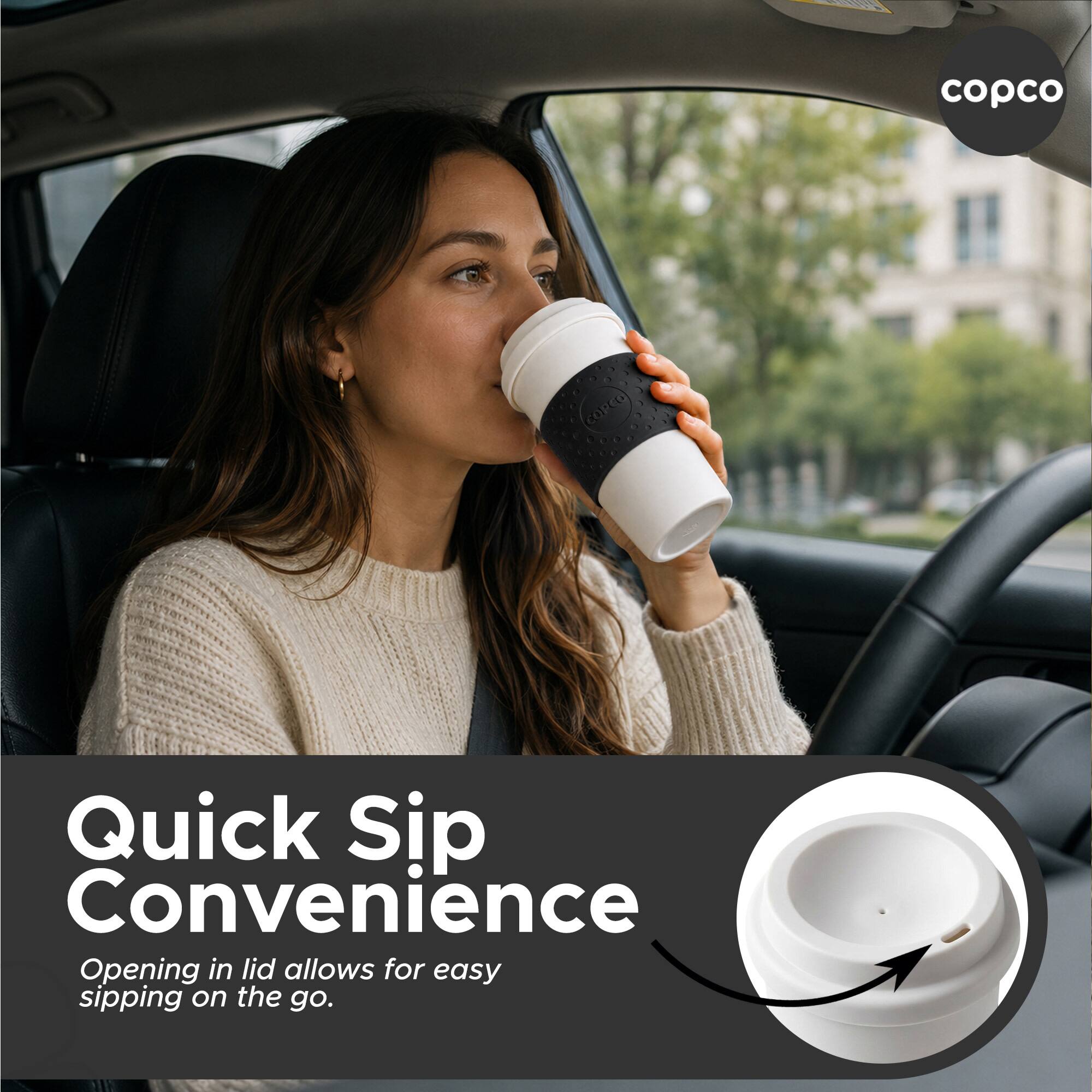 copco COREO Quick Sip Convenience Opening in lid allows for easy sipping on the go.