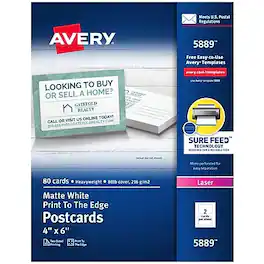 Avery - Postcards, Matte Print to the Edge, 4" x 6", Laser, 80/Pack - White