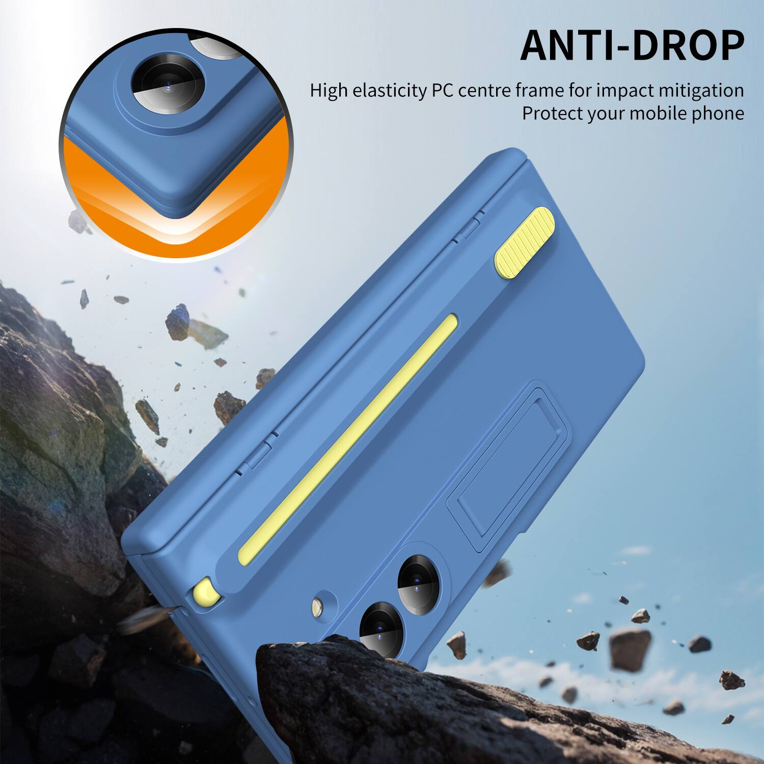 ANTI-DROP  
High elasticity PC centre frame for impact mitigation  
Protect your mobile phone