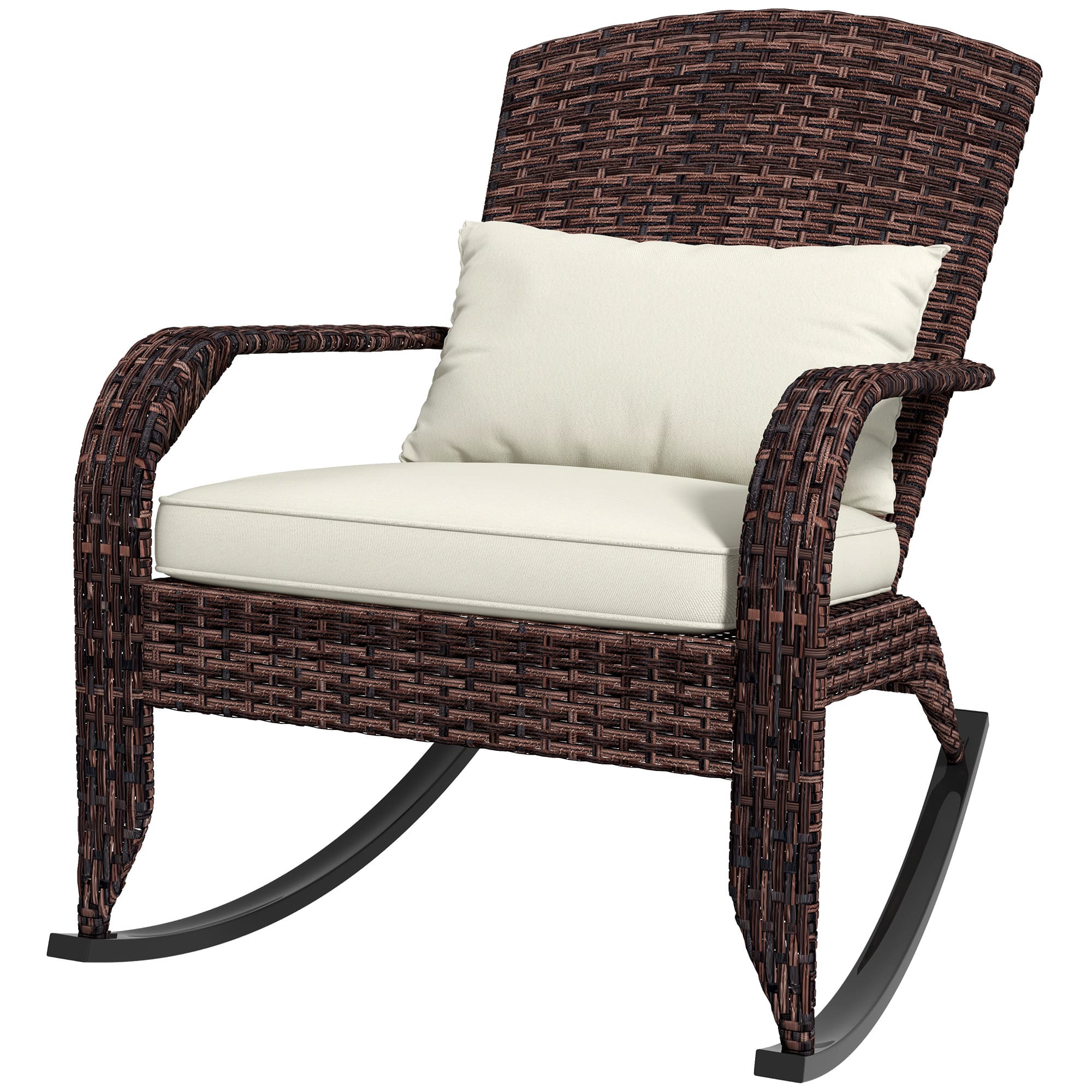 Outsunny - Chair, Outdoor Wicker Rocking Chair with High Back, Seat Cushion, and Pillow for Porch, Balcony - Cream White, Mixed Brown;