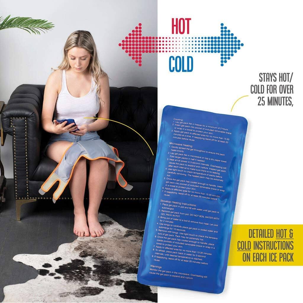 **HOT**  
**COLD**

**STAYS HOT/COLD FOR OVER 25 MINUTES**

**Cooling Instructions:**
1. Lay gel pack in freezer for a minimum of 2 hours.
2. Insert gel pack into cooler bag for an additional 10 minutes.
3. Apply a towel to protect the affected area for no more than 15 minutes at a time. Repeat as needed for up to 20 minutes.

**Microwave Heating:**
1. Heat gel pack in microwave for 1 minute on high.
2. Remove gel pack from microwave and let it cool for 1 minute.
3. Check temperature before applying to skin.
4. Apply to affected area for up to 20 minutes.

**Stovetop Heating Instructions:**
1. Place gel pack in pot of water.
2. Remove gel pack from pot when heated.
3. Do not boil water.
4. Use gel pack for up to 20 minutes.

**DETAILED HOT & COLD INSTRUCTIONS ON EACH ICE PACK**

**Warnings:**
- Do not use gel pack in microwave if it is frozen.
- Do not use gel pack if it is damaged.
- Do not use gel pack if it is leaking.
-
