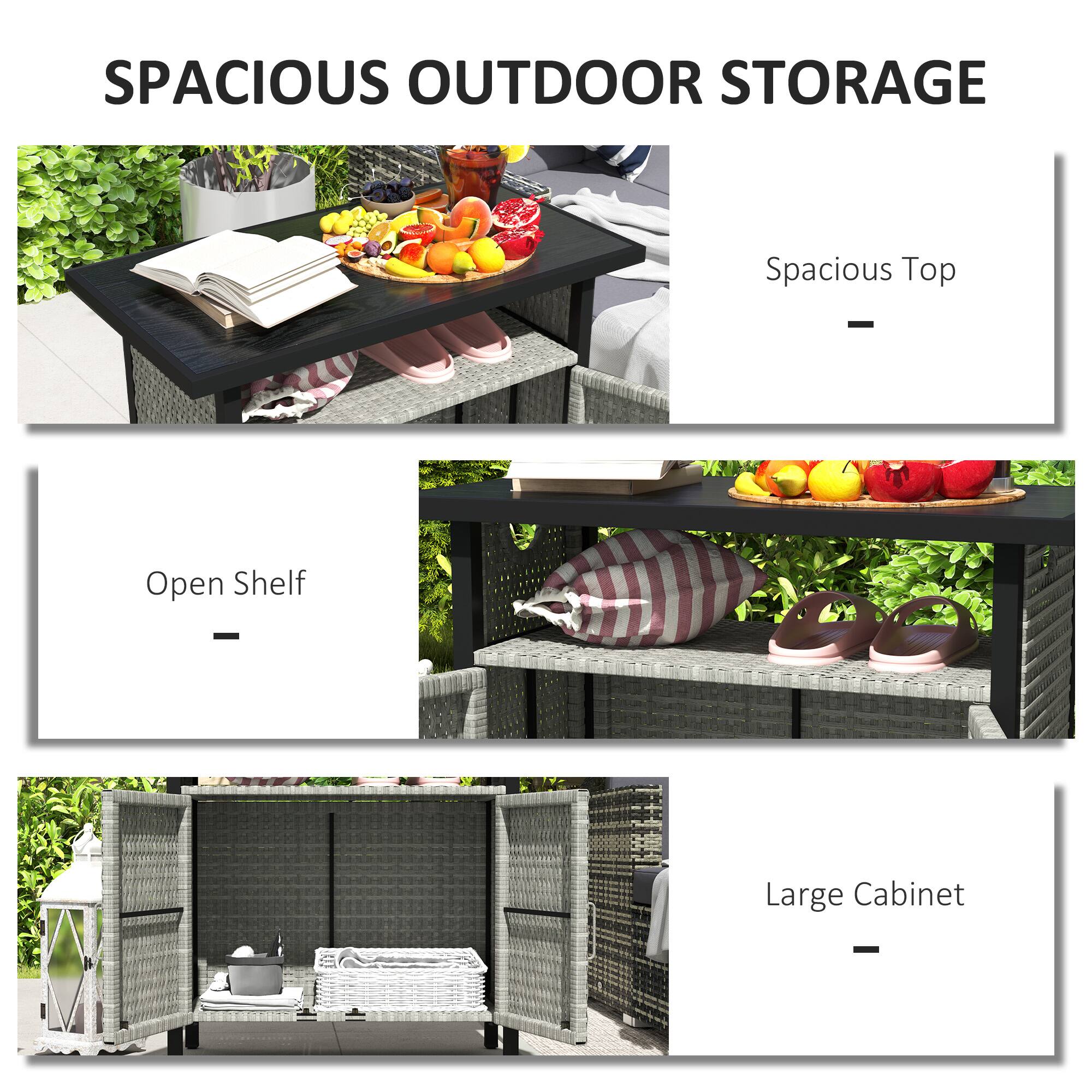 SPACIOUS OUTDOOR STORAGE

Spacious Top - Open Shelf - Large Cabinet -