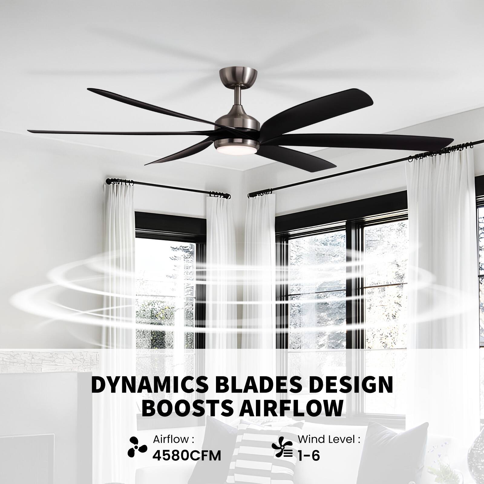 DYNAMICS BLADES DESIGN BOOSTS AIRFLOW

Airflow: 4580CFM

Wind Level: 1-6