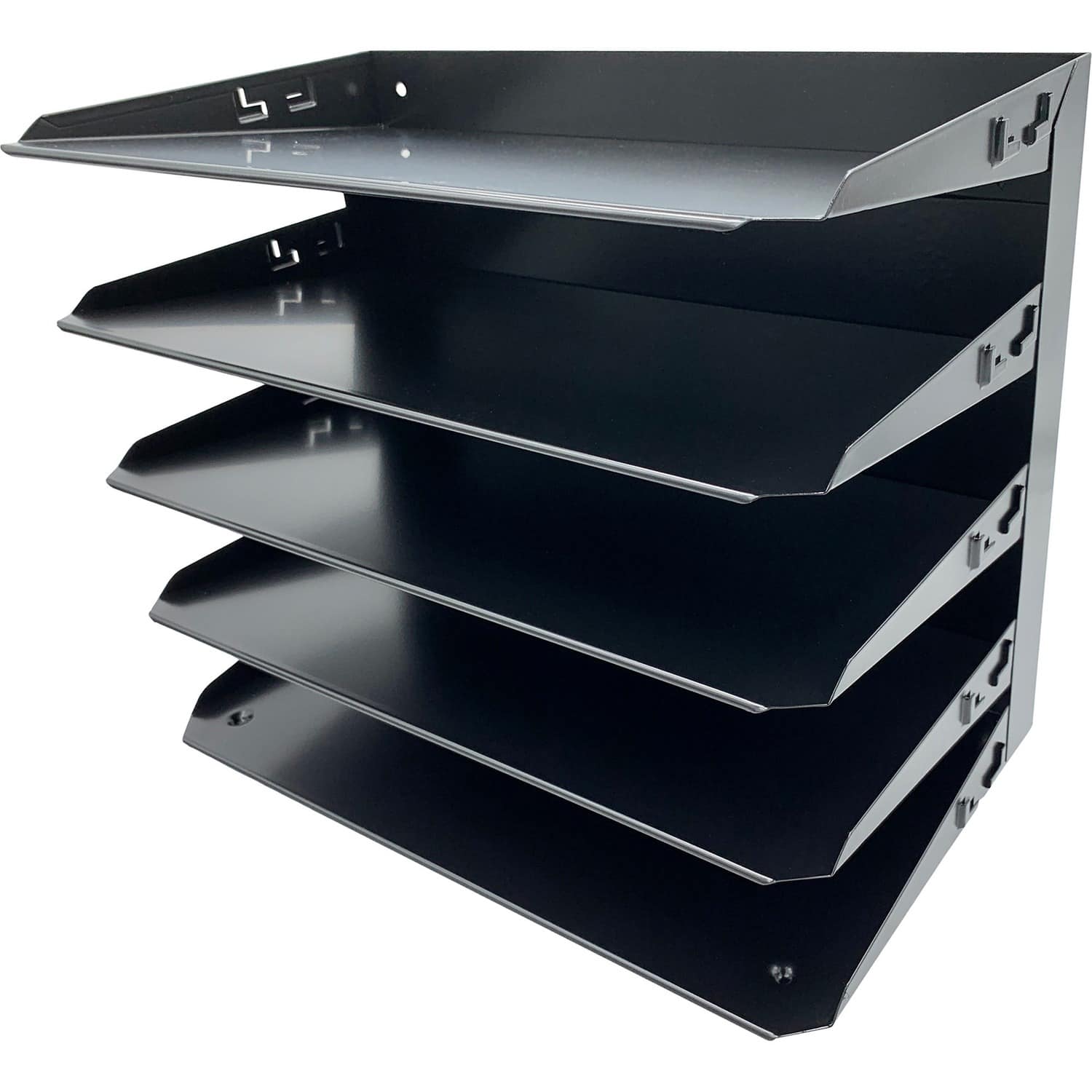 Huron - Horizontal Slots Desk Organizer 5 Compartment Horizontal 15" x 15" x 8.75" Durable Label Holder Steel - Black