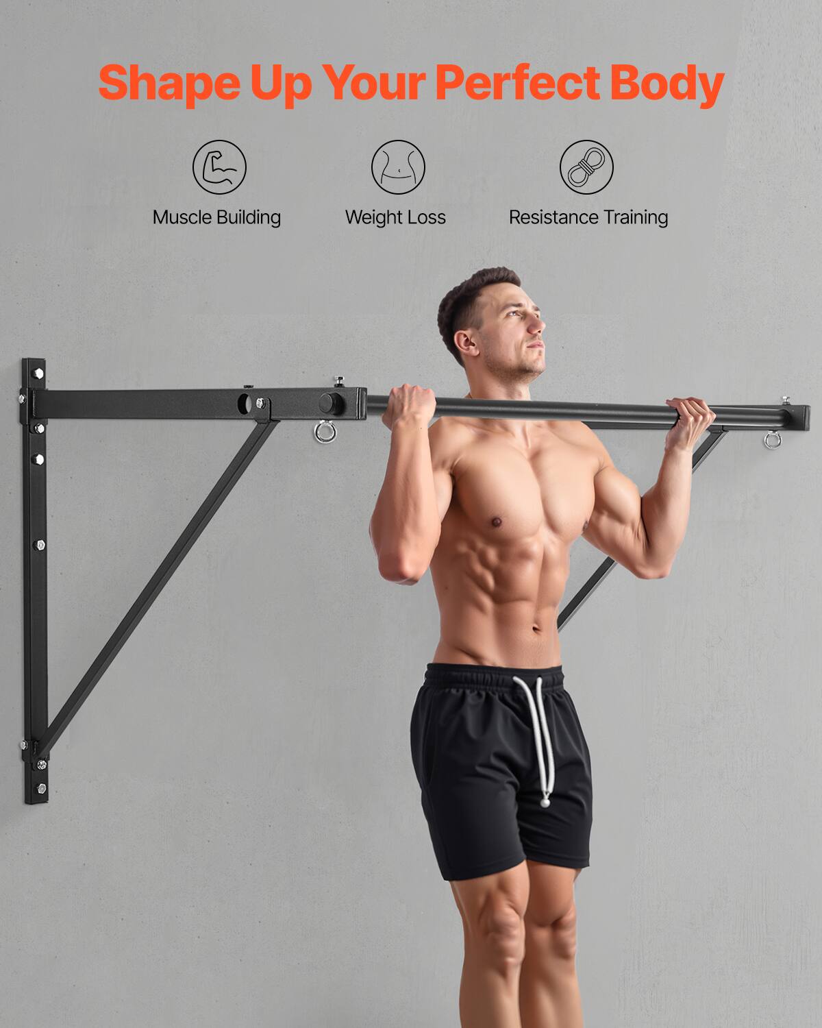 VEVOR Pull Up Bar, 50 in Width Wall Mounted Pull Ups, Adjustable