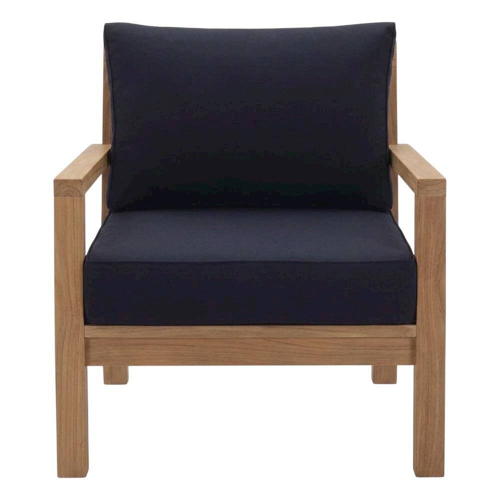 Back. Outdoor Escape - Outdoor Patio Teak Sofa With Cushions And Modern Design - Blue.