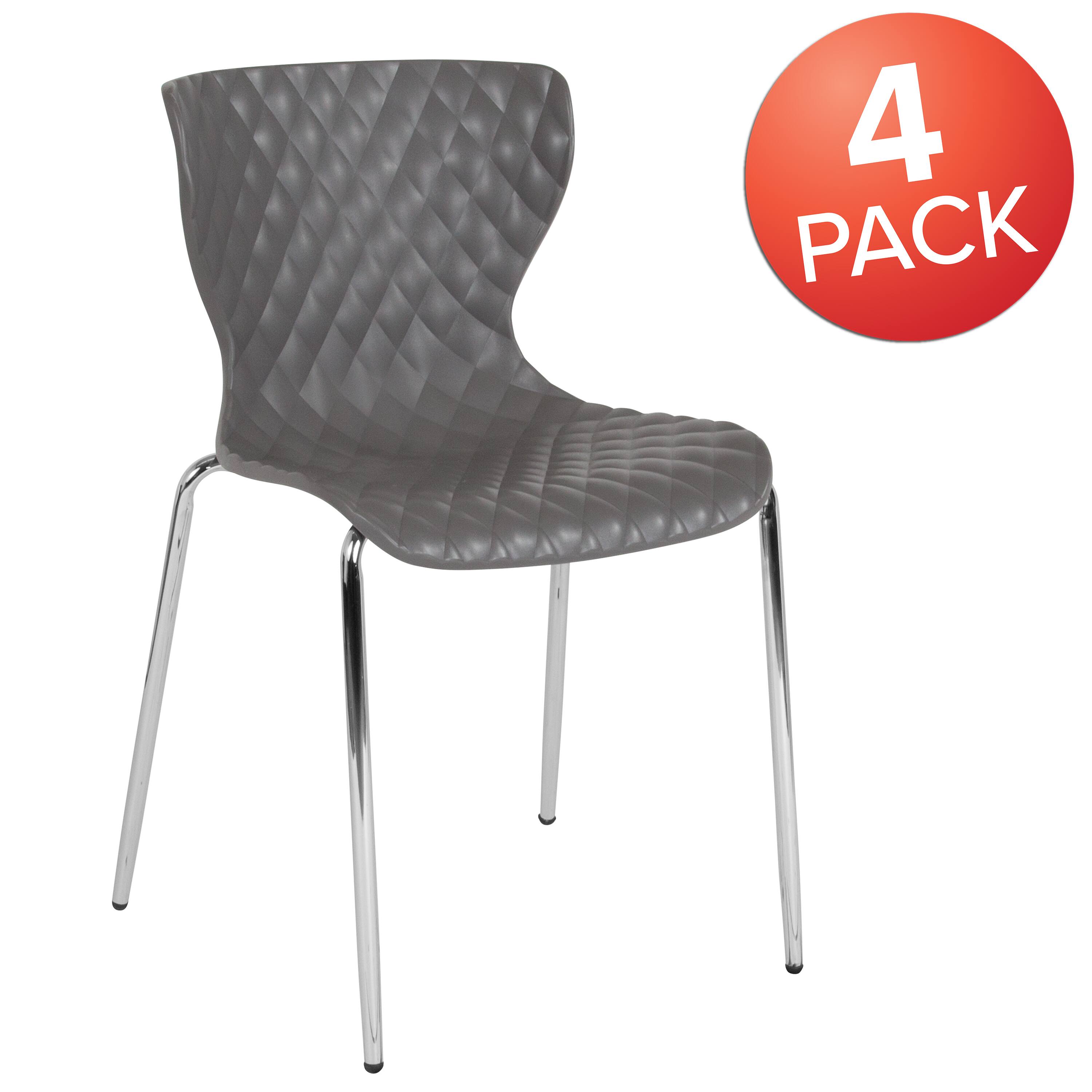 Alt View 1. Emma + Oliver - 4 Pack Contemporary Design Plastic Stack Chair - Gray.