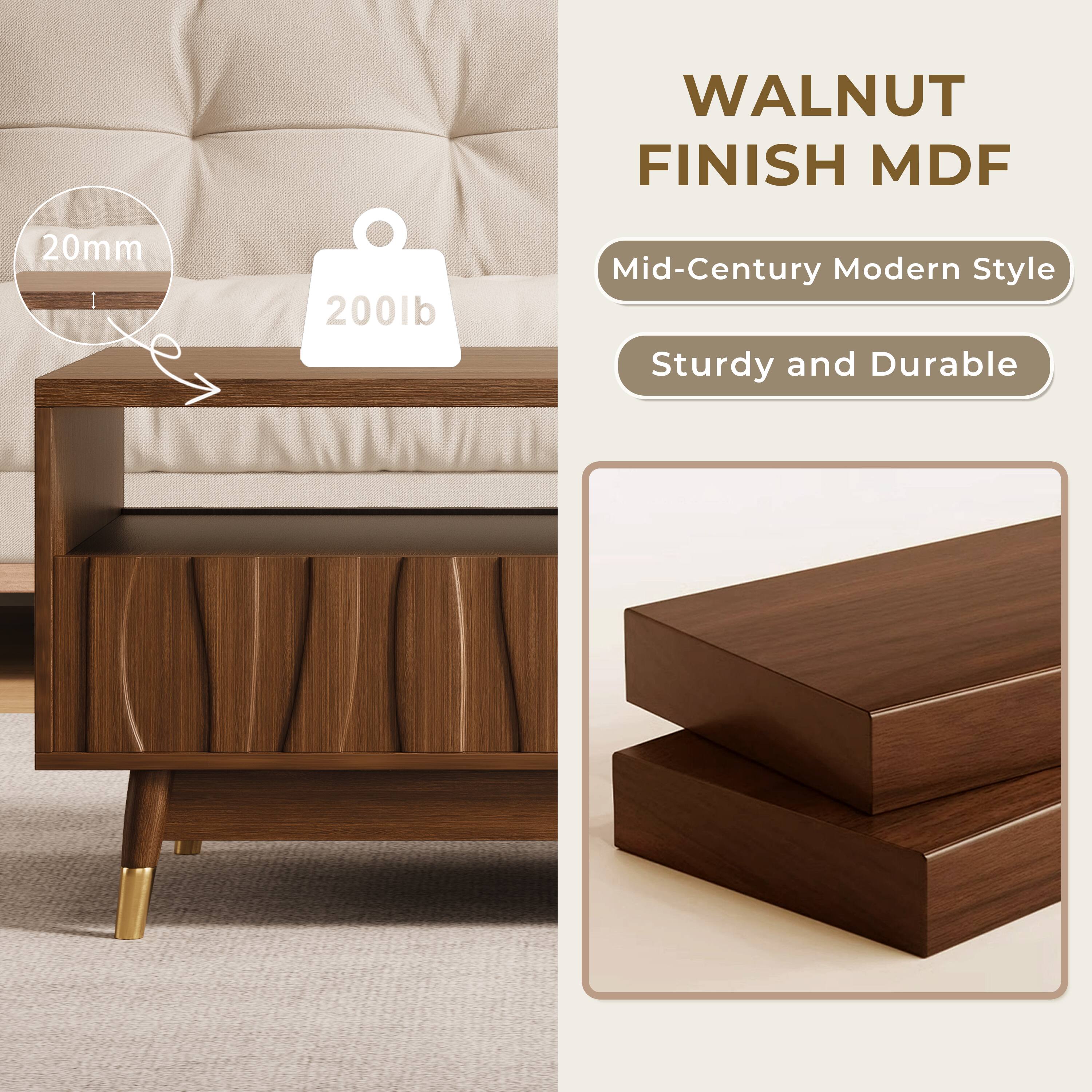 WALNUT FINISH MDF  
20mm  
200lb  
Mid-Century Modern Style  
Sturdy and Durable