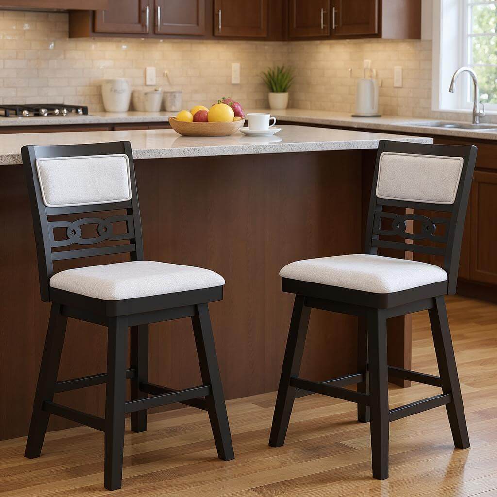 Alt View 3. Costway - Costway 25" Swivel Counter Height Chairs Set of 4 with Upholstered Hollow Backrest - Black.