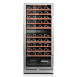 Ca'Lefort - 24 inch 90-Bottle Dual Zone Wine Cooler Refrigerator ,Freestanding/Built-In , 3-Color LED Light ,For Home Bar & Office - Stainless Steel