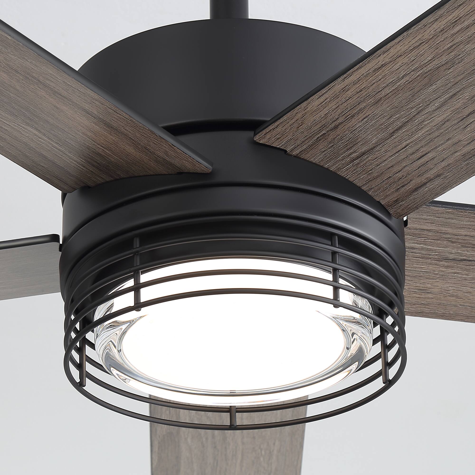 Alt View 7. Breezary - 52-Inch LED Ceiling Fan with 5 Reversible Blades, Dimmable 3-Color Light, Quiet DC Motor & Remote, 6&10" Downrods - Black and wood grain finish.