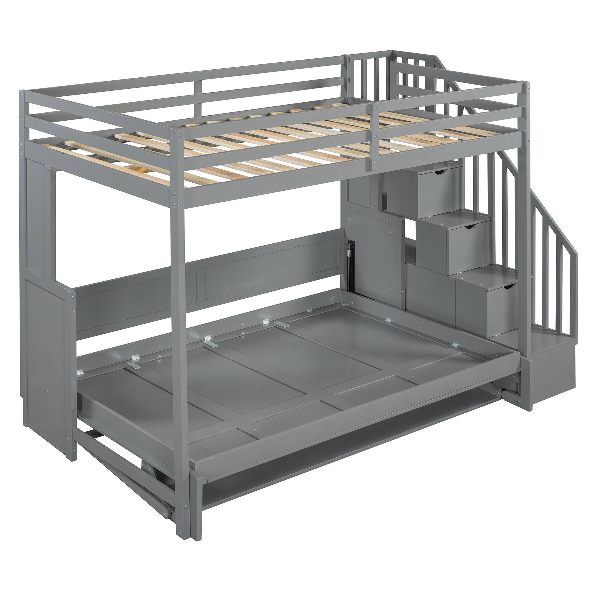 Alt View 5. Tiramisubest - Full Over Full Murphy Bed with Hydraulic Lift, Desk & Storage, Gray - Gray.