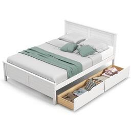Hivvago - Full Size Platform Bed Frame with 2 Storage Drawers - White