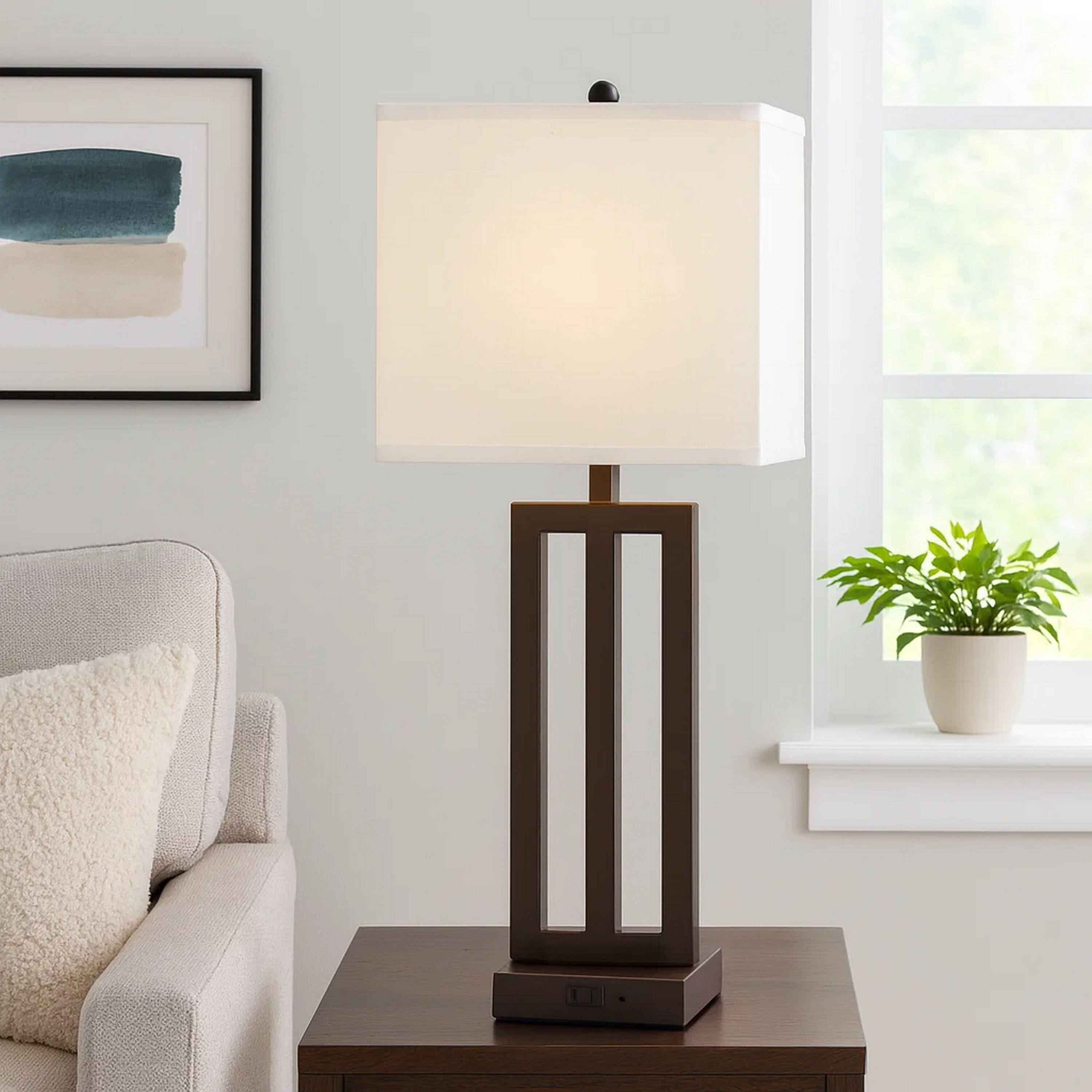 Alt View 3. Manhattan Lane - Haney Table Lamp, 1 Outlet, USB Port, Slim Keyhole Base 30 Inch - Bronze, White.