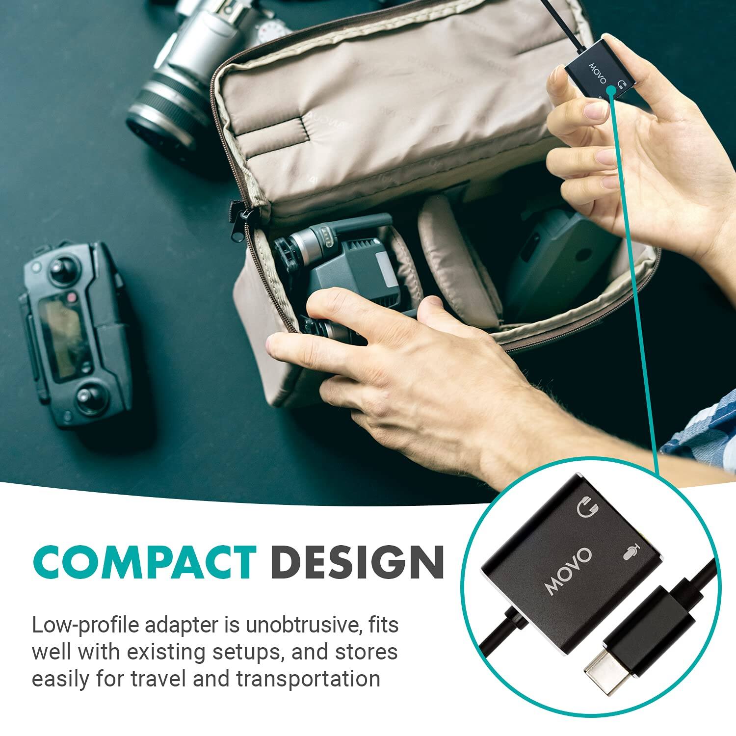 COMPACT DESIGN

Low-profile adapter is unobtrusive, fits well with existing setups, and stores easily for travel and transportation