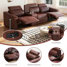 Boyel Living - Power Loveseat Recliner Sofa Reclining Sectional Sofa with Adjustable Headrest Breathable Leather - Dark Brown