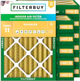 Filterbuy - 12x15x4 MERV 11 Pet & Allergy Defense, Electrostatic Pleated HVAC AC Furnace Air Filters Replacement (12-Pack) - Gold