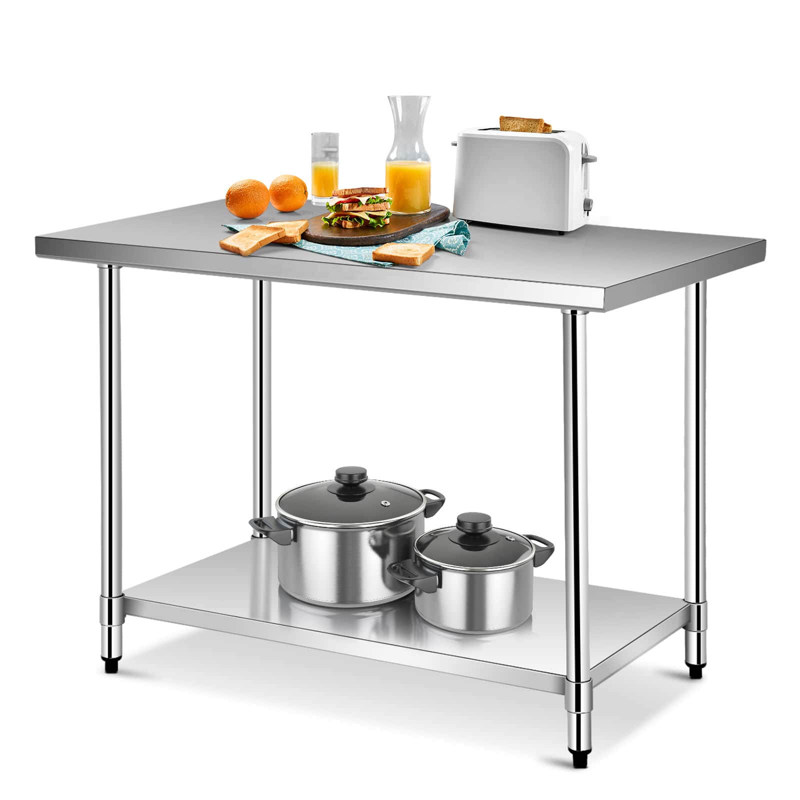 Costway - 30" x 48" Commercial Kitchen Table Stainless Steel Food Prep & Work Table - Silver