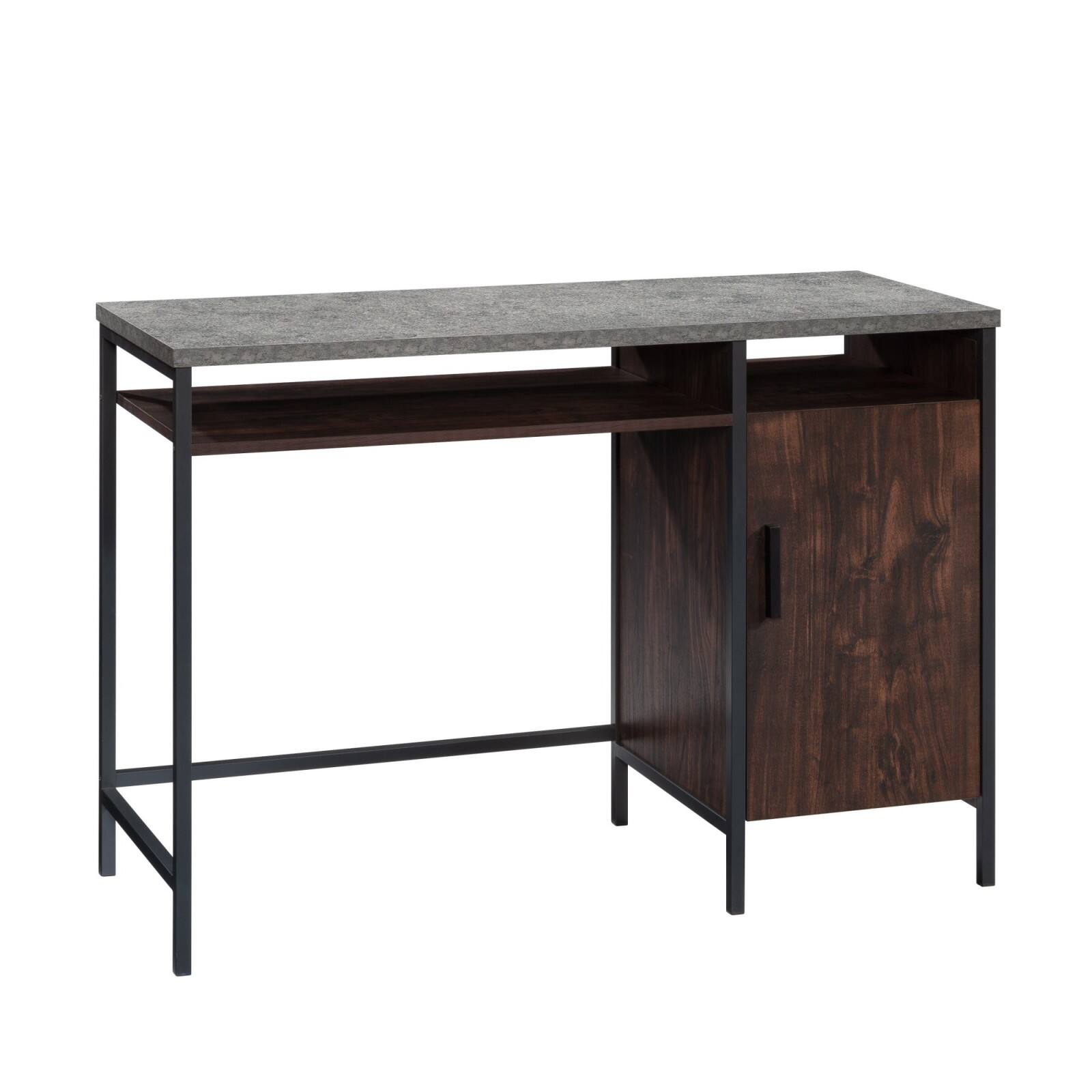 Alt View 5. Glintex - Office Computer Desk – 45" Industrial Workstation with Large Surface, Cubbyhole and Adjustable Shelf for Home Office Use - Dark Walnut.