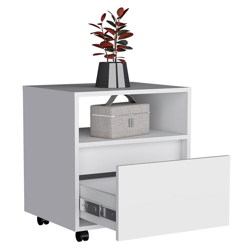Alt View 3. Tiramisubest - White Single Drawer Nightstand with Casters, Space-Saving Design - Black.