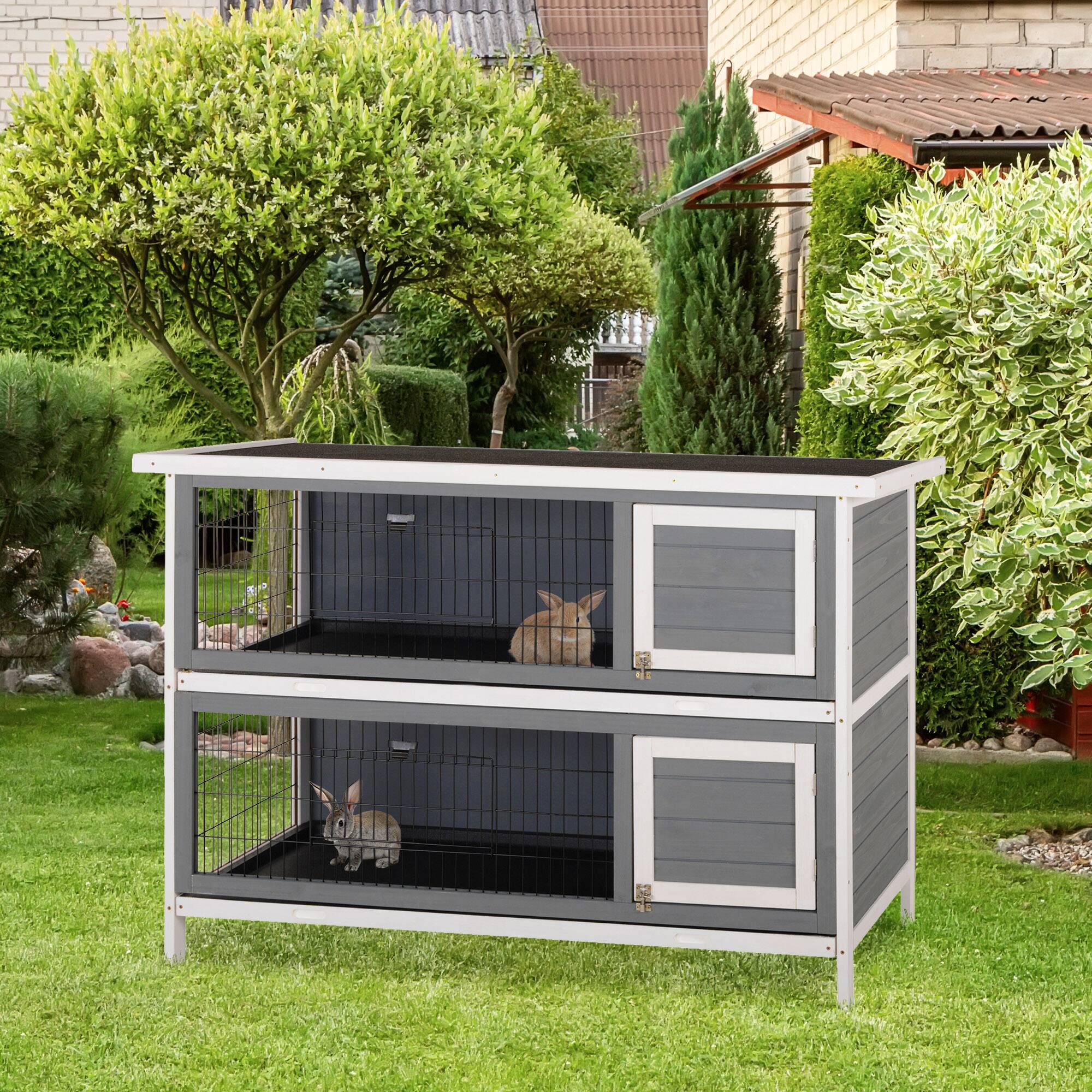 Angle. Pawhut - ooden 54" 2-Story Large Rabbit Hutch, Lockable Doors, No Leak Tray, waterproof Roof, Outdoor/Indoor.