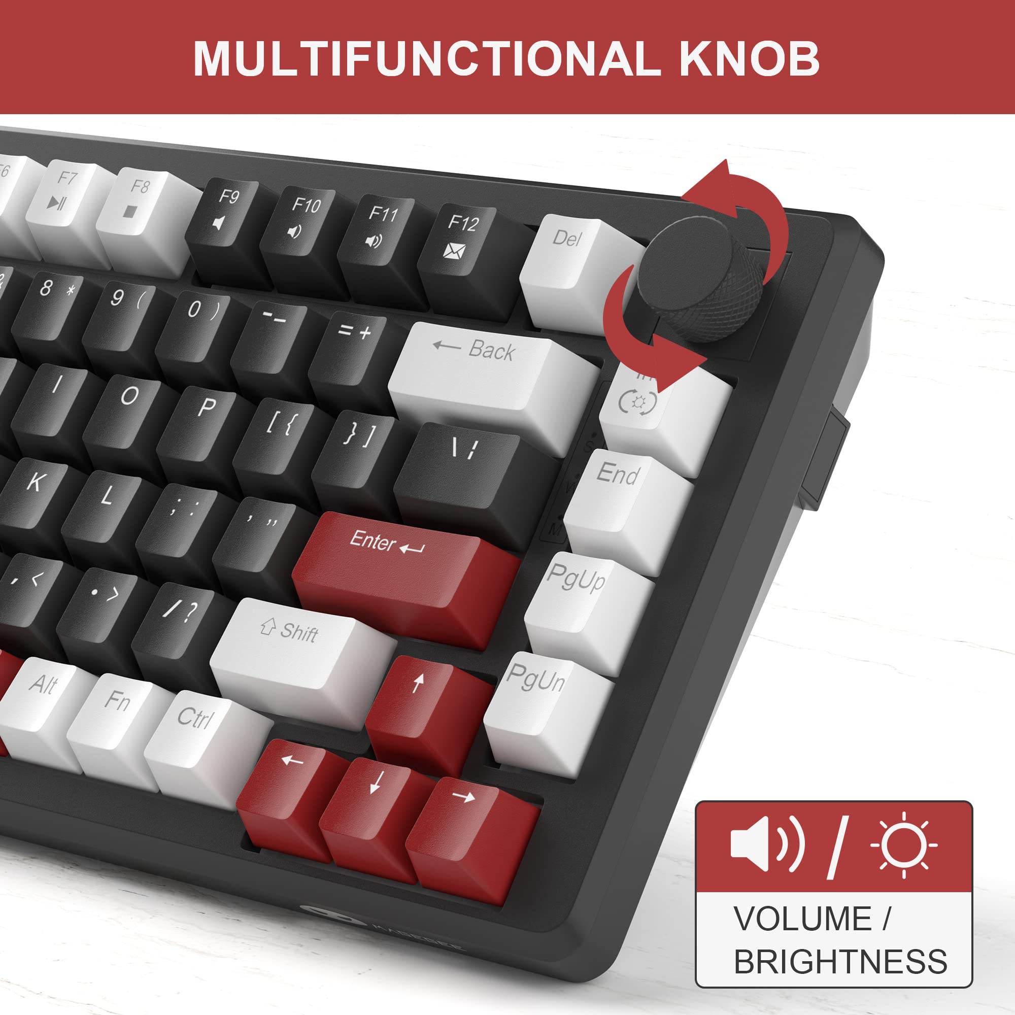 MULTIFUNCTIONAL KNOB

F6 F7 F8 F9 F10 F11 F12 Del : 8  I K < Alt 9 ( O L > Fn 0 ) P I / ? Ctrl  : = + [ { } , Enter Shift Back 1/ I End M PgUp PgDn

VOLUME / BRIGHTNESS