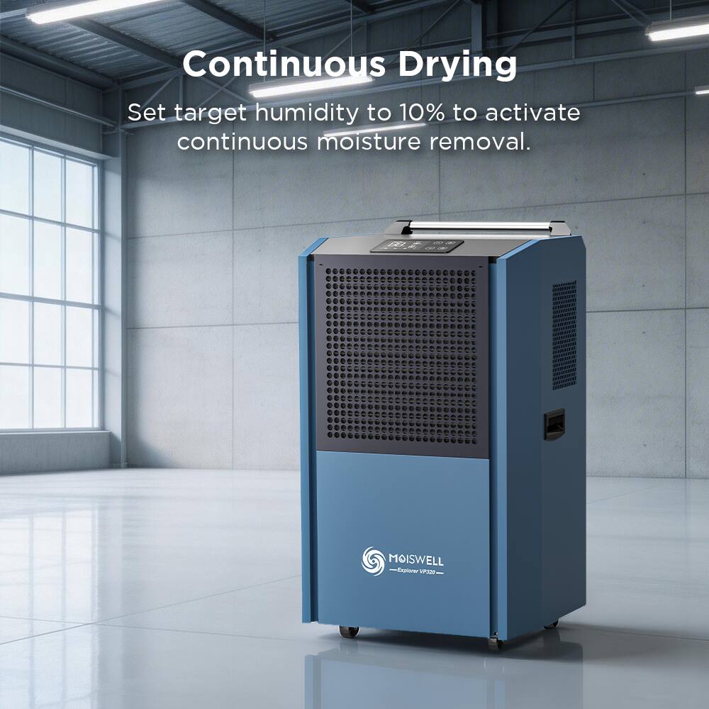 Continuous Drying  
Set target humidity to 10% to activate continuous moisture removal.  

MOISWELL  
Commer P322
