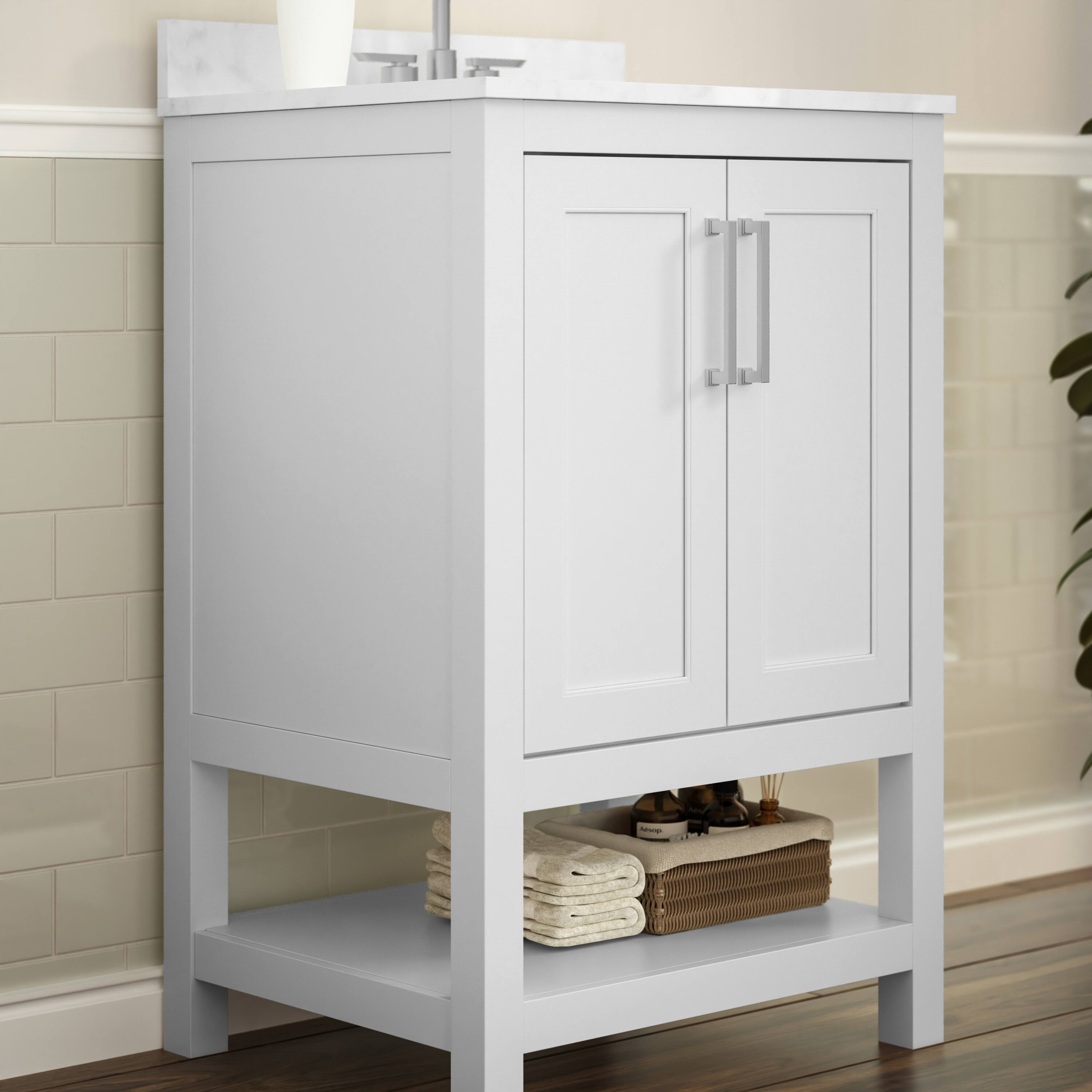 Alt View 2. Flash Furniture - Vega 24 Inch Bathroom Vanity with Sink Combo, Storage Cabinet with Soft Close Doors and Open Shelf, Carrara Marble Finis - White.