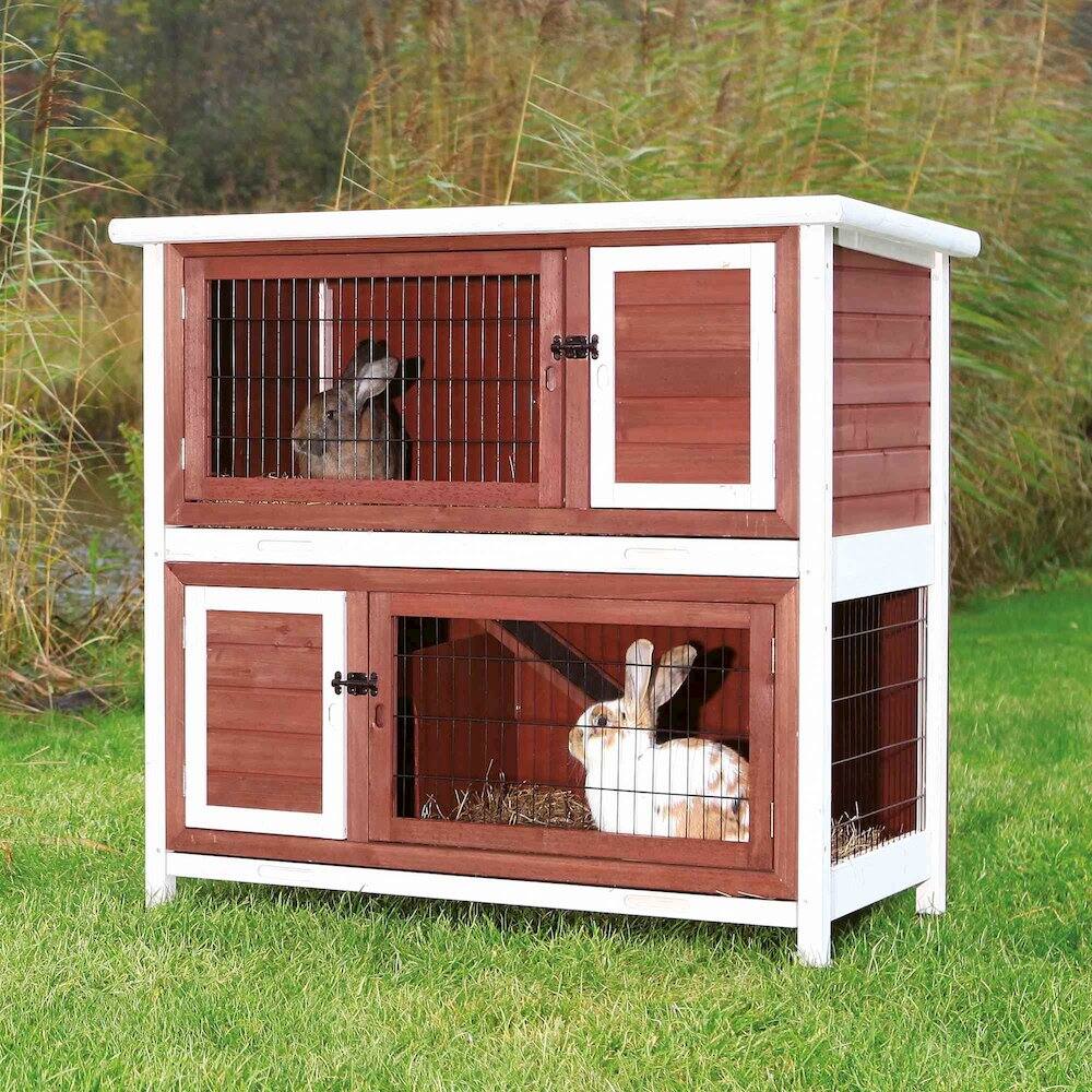 Angle. TRIXIE - Natura Double Weatherproof Outdoor 2-Story Wooden Animal Hutch - Auburn/White.