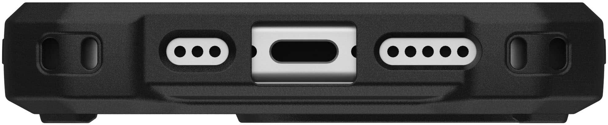 The text on the image reads: "The case is black and made of plastic."