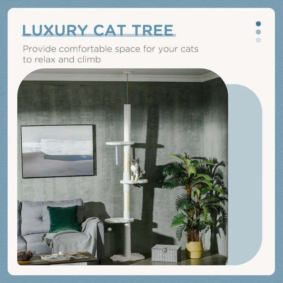 Cat Tree 30 In Pawhut Floor to Ceiling Cat Tree White - Best Buy