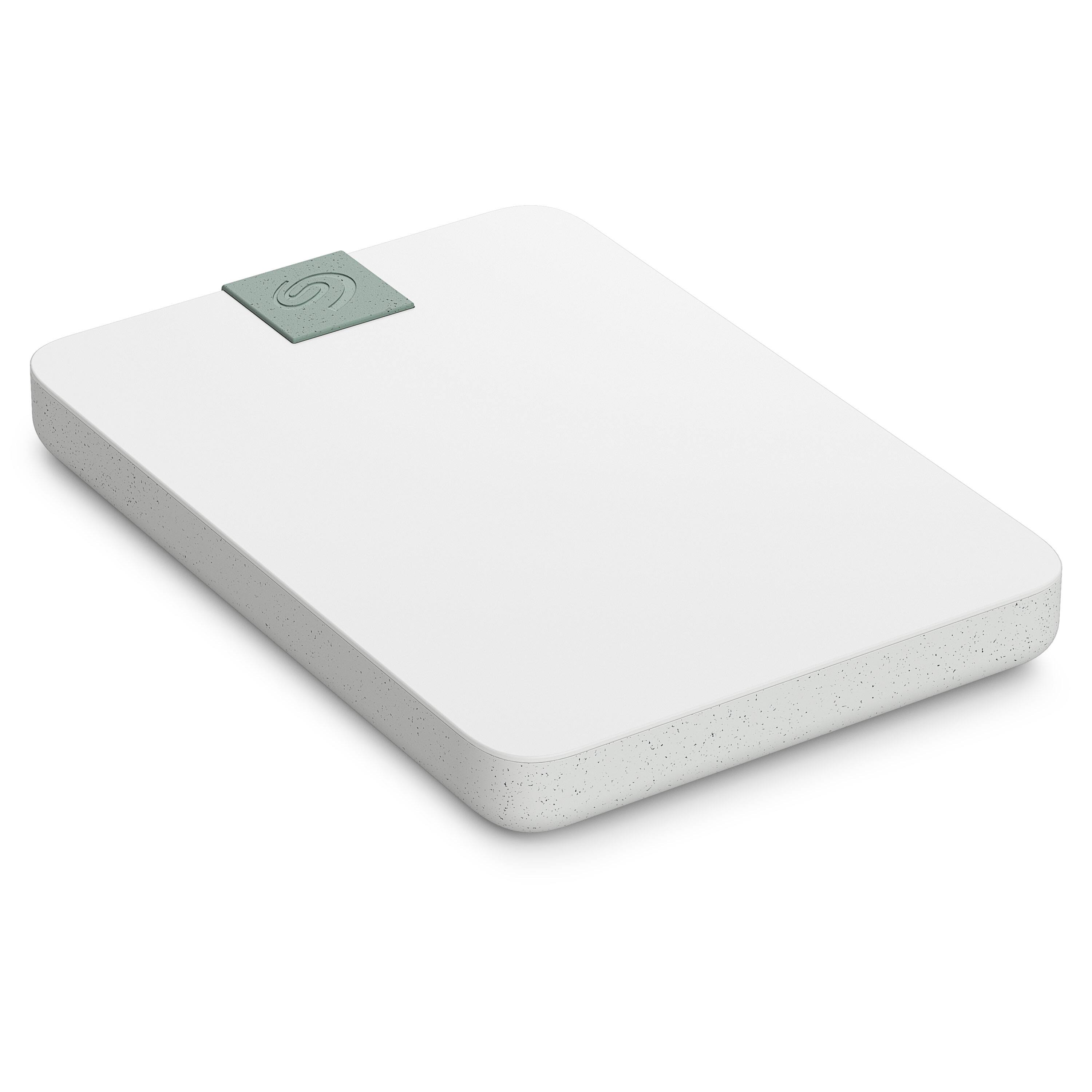 Left. Seagate - Ultra Touch 2TB External USB-C Portable Hard Drive with Rescue Data Recovery Services - Cloud White.