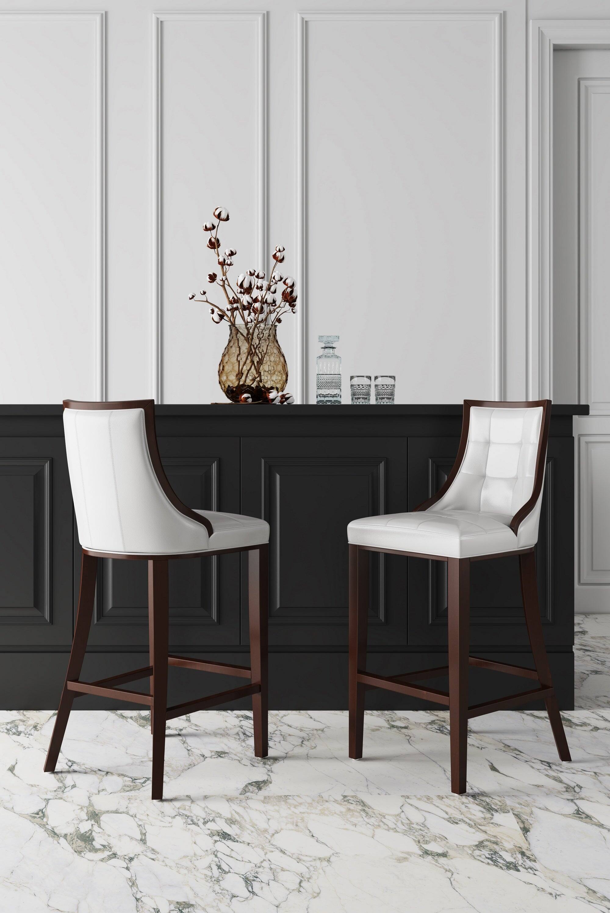 Angle. Manhattan Comfort - Fifth Avenue Traditional Wood Upholstered Barstool - Pearl White.