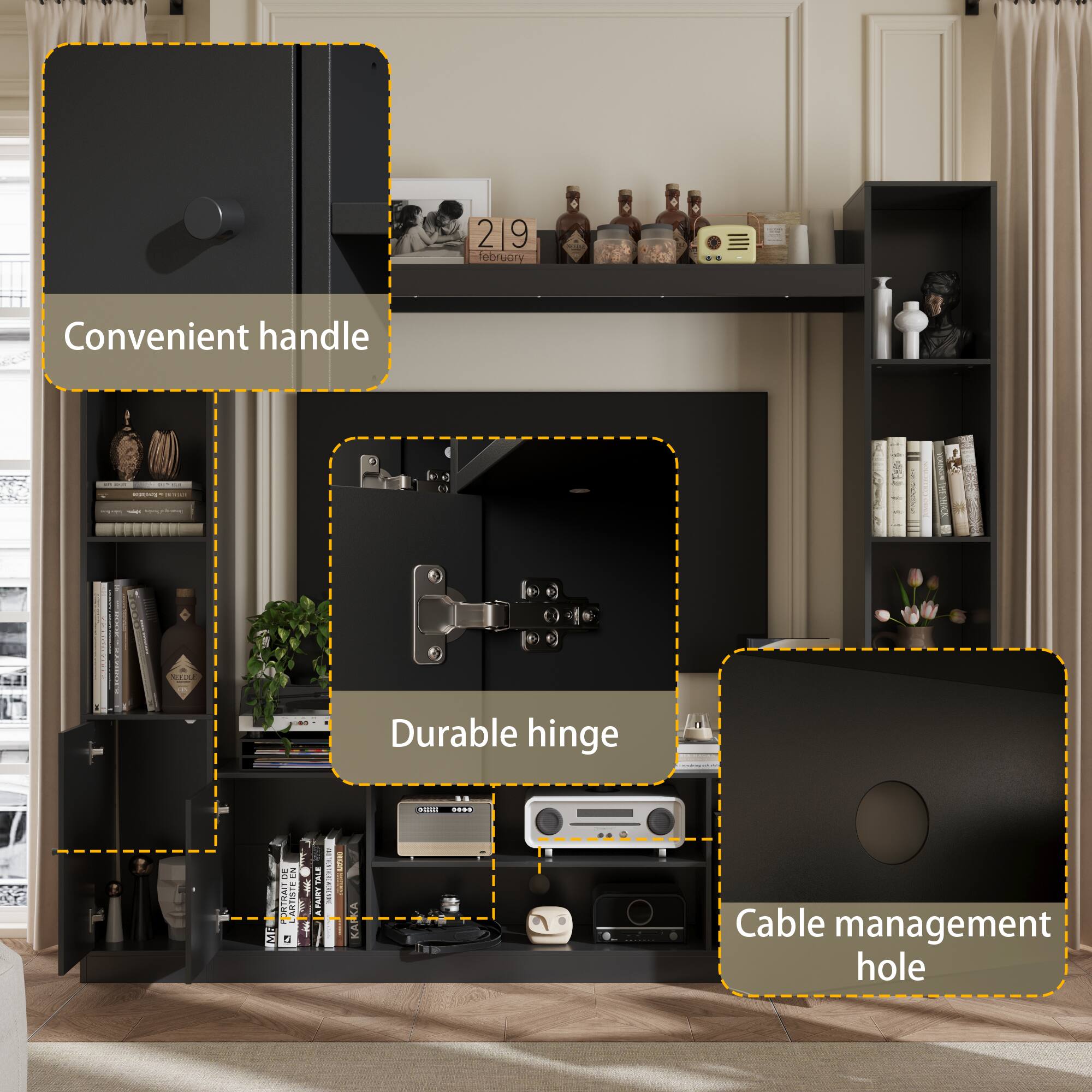 2 219 9 February Convenient handle - | | 1 I | f 4 I I - | | . D - S Durable hinge ..... .. - MB  5 UVELIK RISUNY 5 : i : : : I Cable management hole