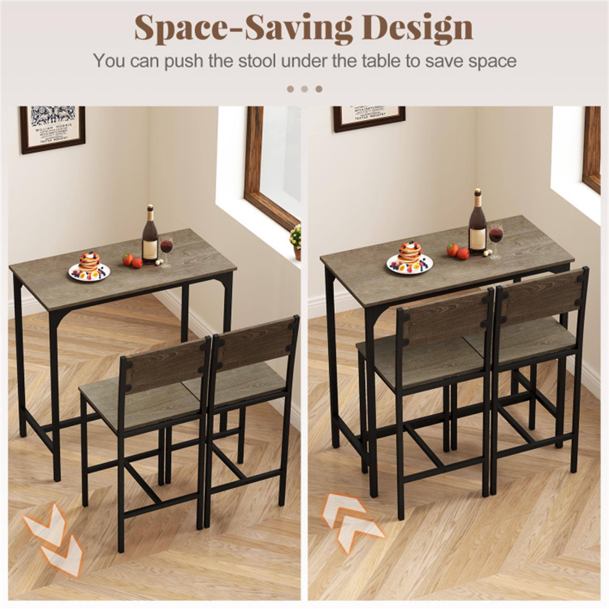 Space-Saving Design  
You can push the stool under the table to save space