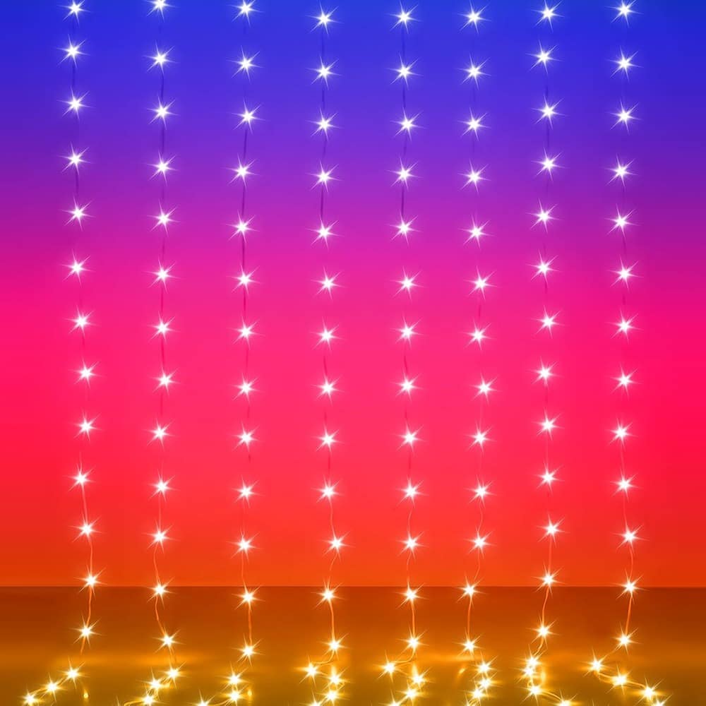 MOSZAR LLC - LED Curtain Lights, 144 RGB LEDs, 8×6 ft, App & Music Control, Indoor/Outdoor