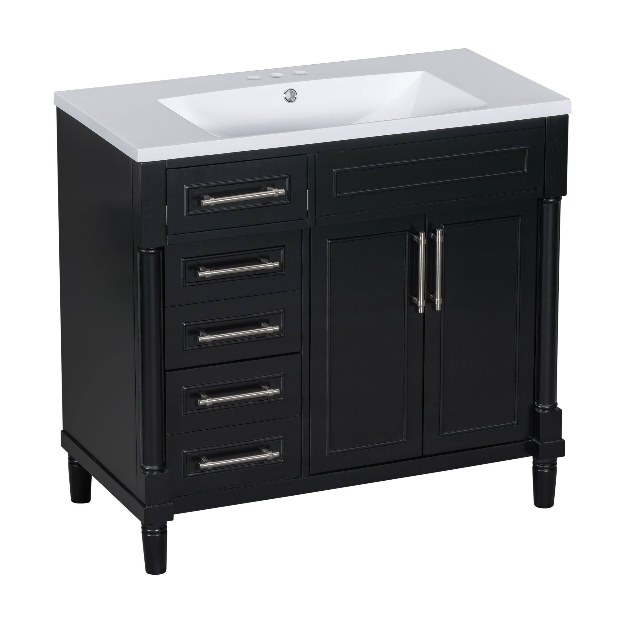 Alt View 10. Boyel Living - 36 Inch Modern Bathroom Vanity with Resin Sink Solid Wood Frame Black - Black.