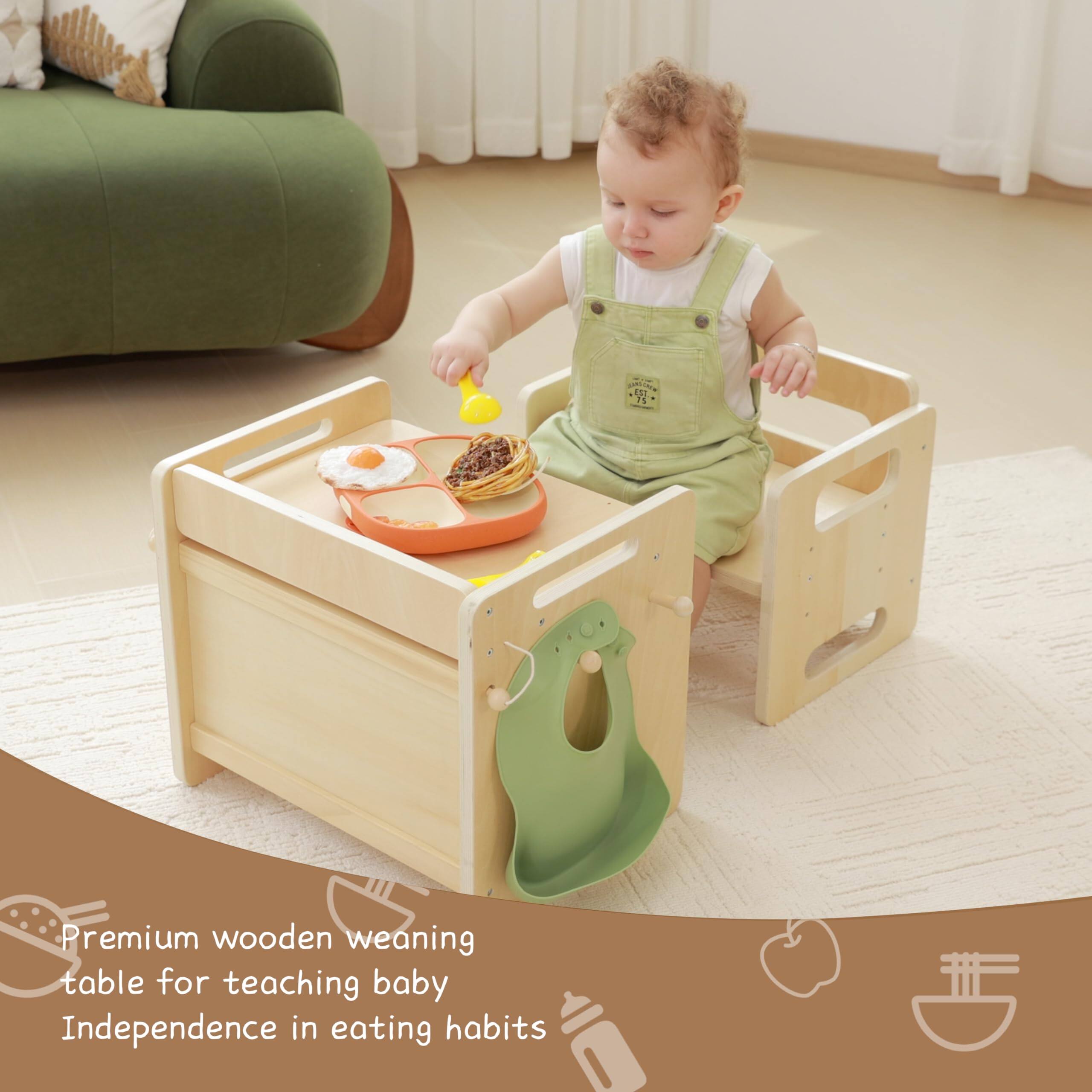 Premium wooden weaning table for teaching baby independence in eating habits