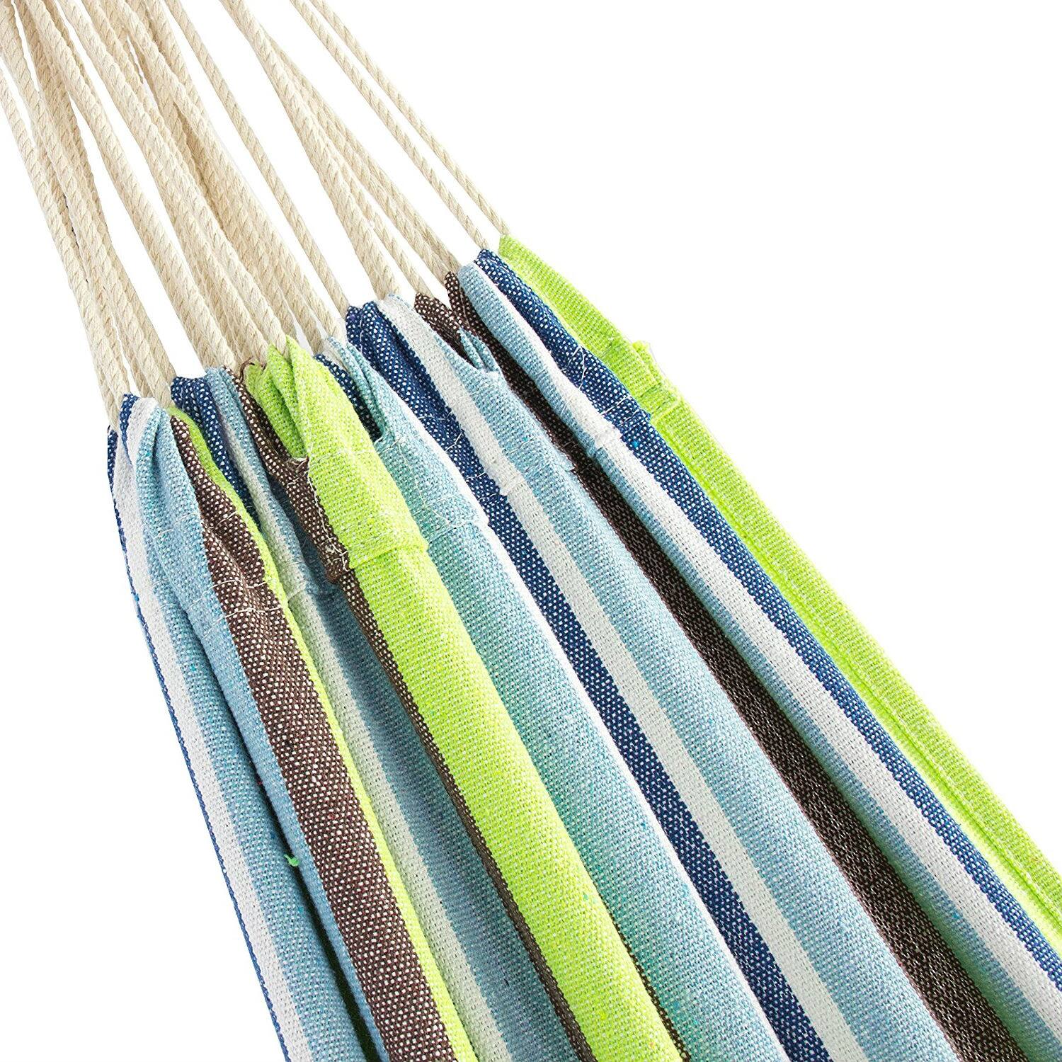 Angle. Hivvago - Portable Blue Green Stripe Cotton Hammock with Metal Stand and Carry Case - Blue Green.