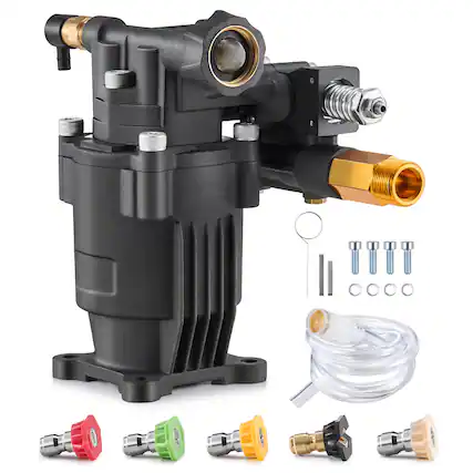 Front. VEVOR - Pressure Washer Pump, 3/4" Shaft Horizontal, 3500 PSI, 2.5GPM, Replacement Power Washer Pumps Kit with 5 Nozzles - Black.