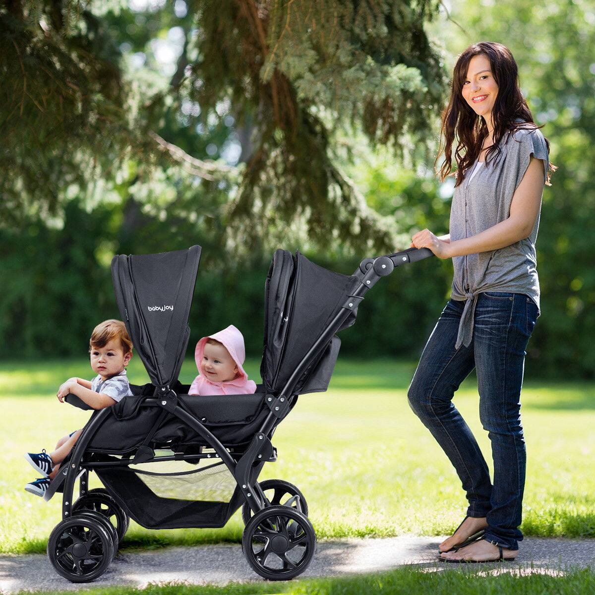 Alt View 3. Costway - Costway Foldable Twin Baby Double Stroller Lightweight Travel Stroller Infant Pushchair - Black.