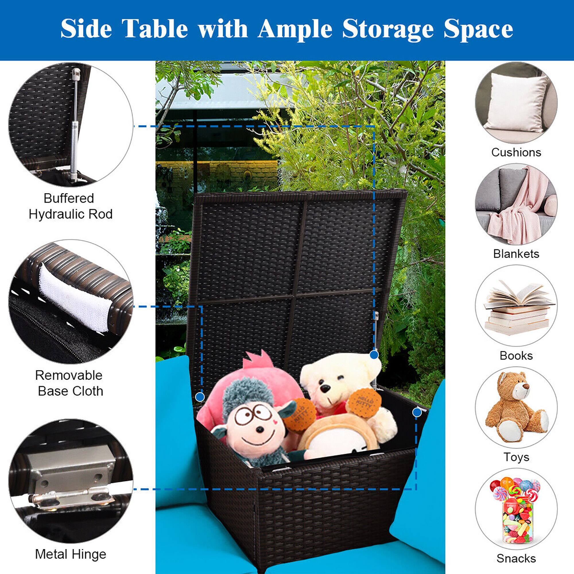 Side Table with Ample Storage Space, Cushions, Blankets, Books, Toys, Snacks, Buffered Hydraulic Rod, Removable Base Cloth, Metal Hinge