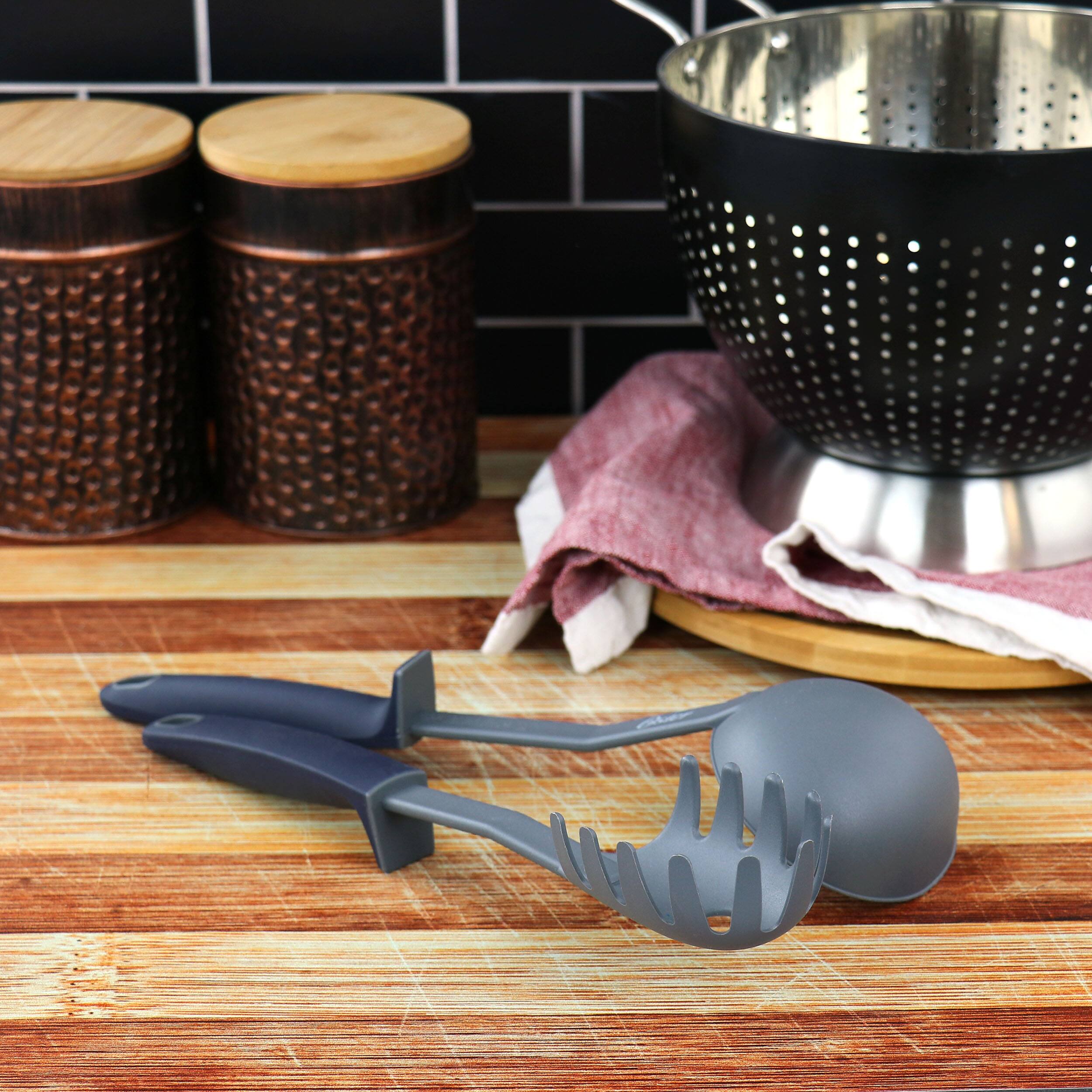 Alt View 4. Oster - Oster Bluemarine 2 Piece Ladle and Pasta Server Utensil Set in Navy Blue - Blue.